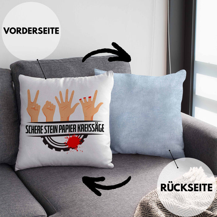 Schere Kreissäge Kissen mit Füllung 40x40 Geschenk Holzarbeiter Geschenkidee Schreiner (Grau) Blau Trendation