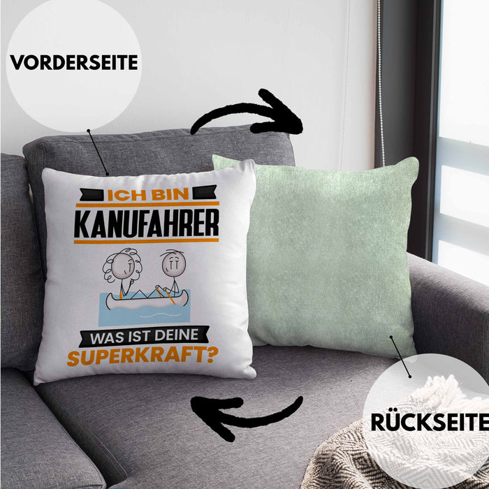 Kanufahrer Kissen mit Füllung 40x40 Geschenk für Kanufahrer Geburtstag Lustiger Spruch Was Ist Deine Superkraft (Grau) Grün Trendation