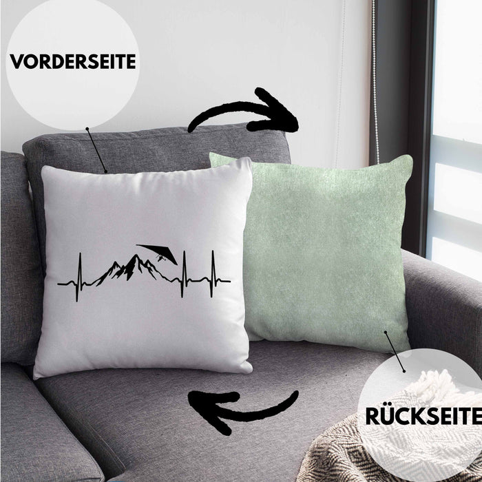 Geschenk für Drachenflieger Kissen mit Füllung 40x40 Herzschlag Hängegleiter Motiv (Grau) Grün Trendation