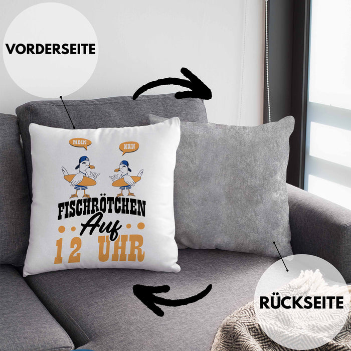 Moin Kissen mit Füllung 40x40 Geschenk Norddeutschland Sylt Norderney Möwen Fischbrötchen Geschenkidee Norddeutschland (Grau) Grau Trendation
