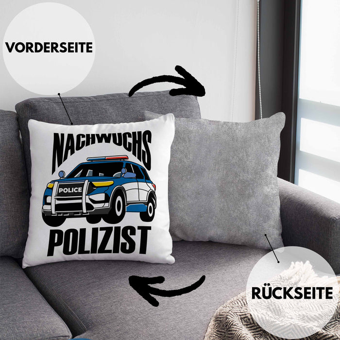 Einschulung Kissen mit Füllung 40x40 für Jungs - "Nachwuchs Polizist" Geschenk kleine Schulanfänger (Grau) Grau Trendation