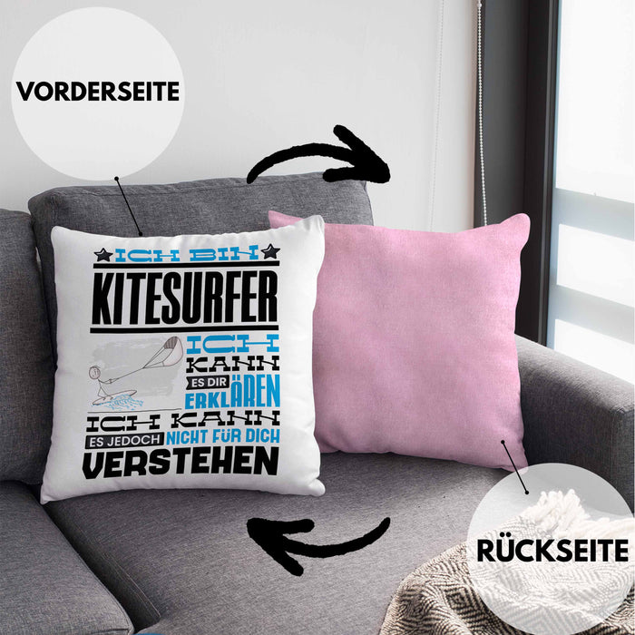 Kitesurfer Geschenk Kaffee-Kissen mit Füllung 40x40 Geschenkidee für Kitesurfer Ich Bin Kitesurfer Ich Kann Es Dir Erklären Jedoch Nicht Für Dich Verstehen Spruch Lustig (Grau) Rosa Trendation
