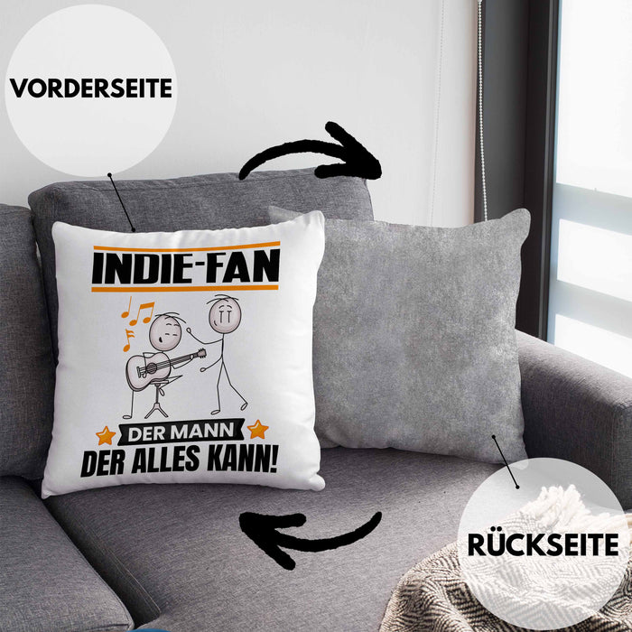 Indie-Fan Kissen mit Füllung 40x40 Geschenk für Indie-Fan Der Mann Der Alles Kann Geschenkidee zum Geburtstag (Grau) Grau Trendation