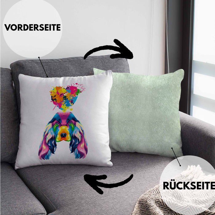 Cocker Spaniel Herz Farbe Besitzer Kissen mit Füllung 40x40 Geschenk Lustiger Spruch Geschenkidee Cocker Spaniel Liebhaber (Grau) Grün Trendation