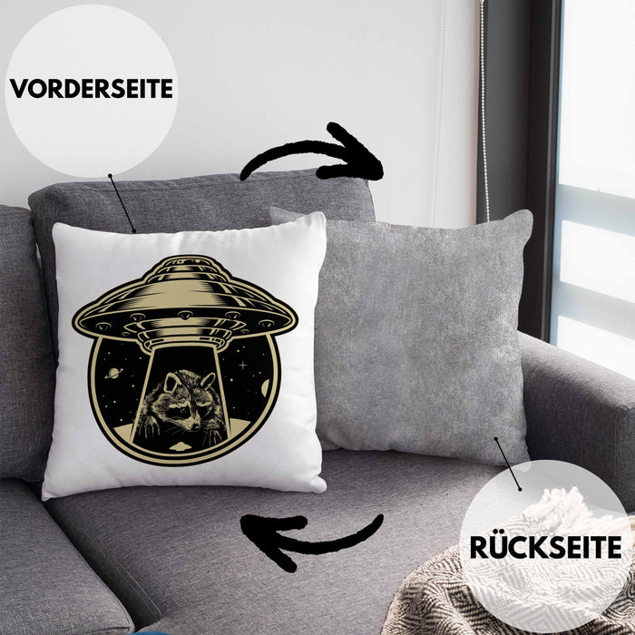 Waschbär Geschenk Kissen mit Füllung 40x40 Ufo Alien Waschbär-Liebhaber Geschenkdidee (Grau) Grau Trendation