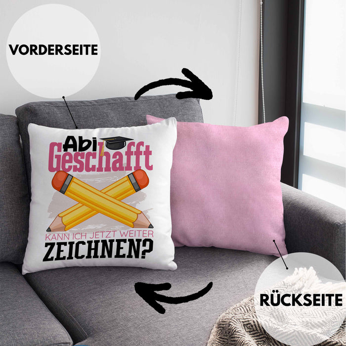 Abi Geschafft Abitur Prüfung Bestanden Kissen mit Füllung 40x40 Geschenk Kann Ich Jetzt Weiter Zeichnen Malen Künstlerin Künstler Geschenkidee (Grau) Rosa Trendation