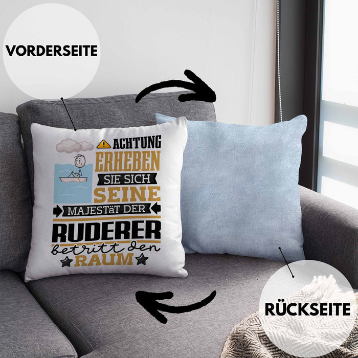 Ruderer Geschenk Kissen mit Füllung 40x40 Lustiger Spruch Erheben Sie Sich Der Ruderer Betritt den Raum (Grau) Blau Trendation