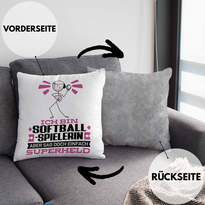 Softballspielerin Geschenk Kissen mit Füllung 40x40 Ich Bin Softballspielerin Aber Sag Doch Einfach Superheld Lustige Geschenkdiee für Softballspielerin (Grau) Grau Trendation