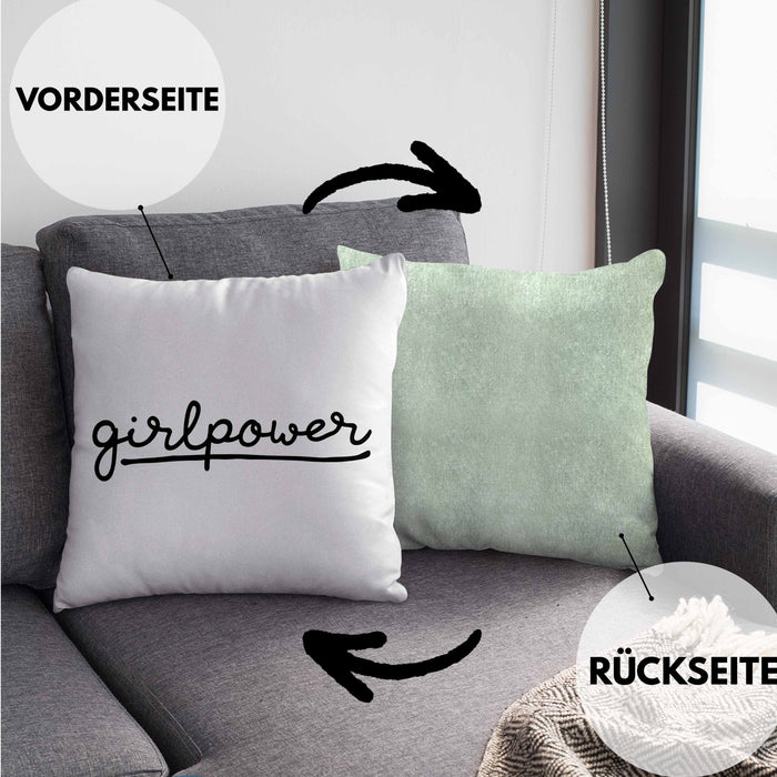 Girlpower Kissen mit Füllung 40x40 für Frauen Mädchen Geschenk (Grau) Grün Trendation
