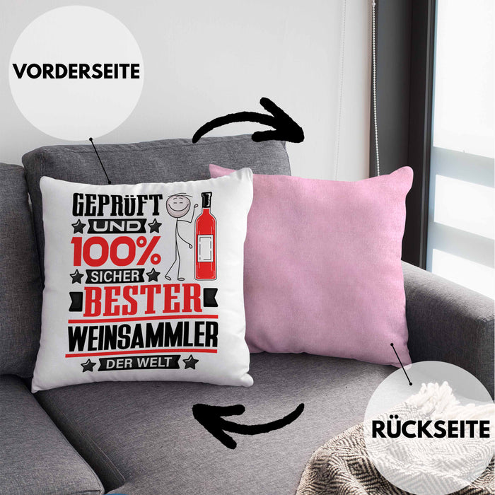 Weinsammler Geschenk Lustiger Spruch für Weinsammler Geschenkidee Bester Weinsammler Der WeltKissen mit Füllung 40x40 (Grau) Rosa Trendation
