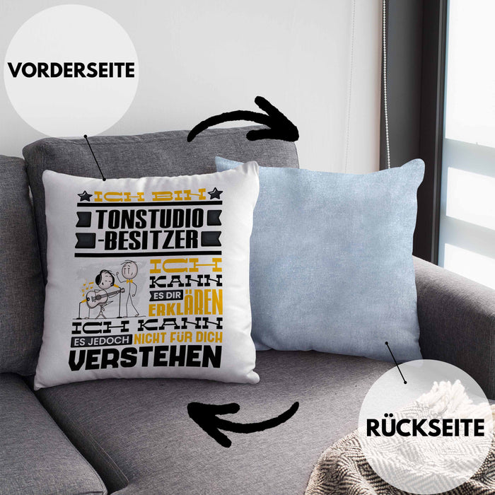 Tonstudio-Besitzer Geschenk Kissen mit Füllung 40x40 Lustige Geschenkdiee für einen Tonstudio-Besitzer Geburtstag Ich Bin Tonstudio-Besitzer Ich Kann Es Dir Erklären Aber Nicht Für Dich Verstehen (Grau) Blau Trendation