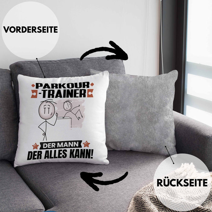 Parkour-Trainer Kissen mit Füllung 40x40 Geschenk für Parkour-Trainer Der Mann Der Alles Kann Geschenkidee zum Geburtstag (Grau) Grau Trendation