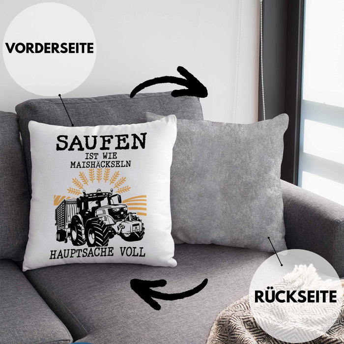 Landwirt Kissen mit Füllung 40x40 Geschenk Mais Häckseln Bauer Landwirtschaft Hauptsache Voll (Grau) Grau Trendation