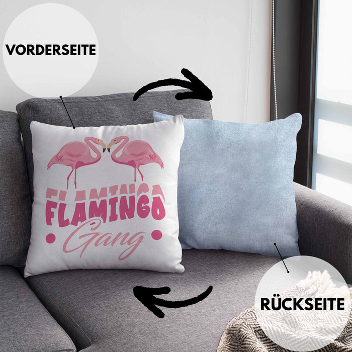 Flamingo Gang Kissen mit Füllung 40x40 Geschenkidee Pinke Flamingos JGA (Grau) Blau Trendation