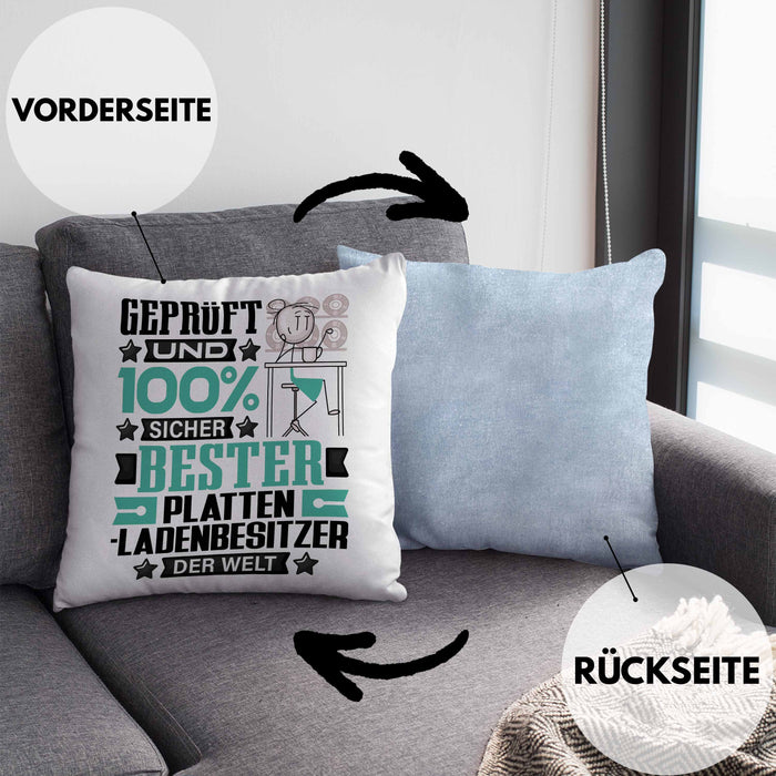 Plattenladenbesitzer Geschenk Lustiger Spruch für Plattenladenbesitzer Geschenkidee Bester Plattenladenbesitzer Der WeltKissen mit Füllung 40x40 (Grau) Blau Trendation