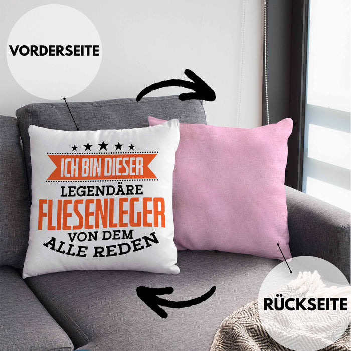 Fliesenleger Kissen mit Füllung 40x40 Geschenk Spruch Geschenkidee Legendäre Fliesenleger (Grau) Rosa Trendation