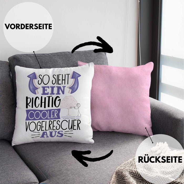 Vogelrescuer Kissen mit Füllung 40x40 So Sieht Ein Richtig Cooler Vogelrescuer Aus Geschenk Lustiger Spruch Geschenkidee (Grau) Rosa Trendation
