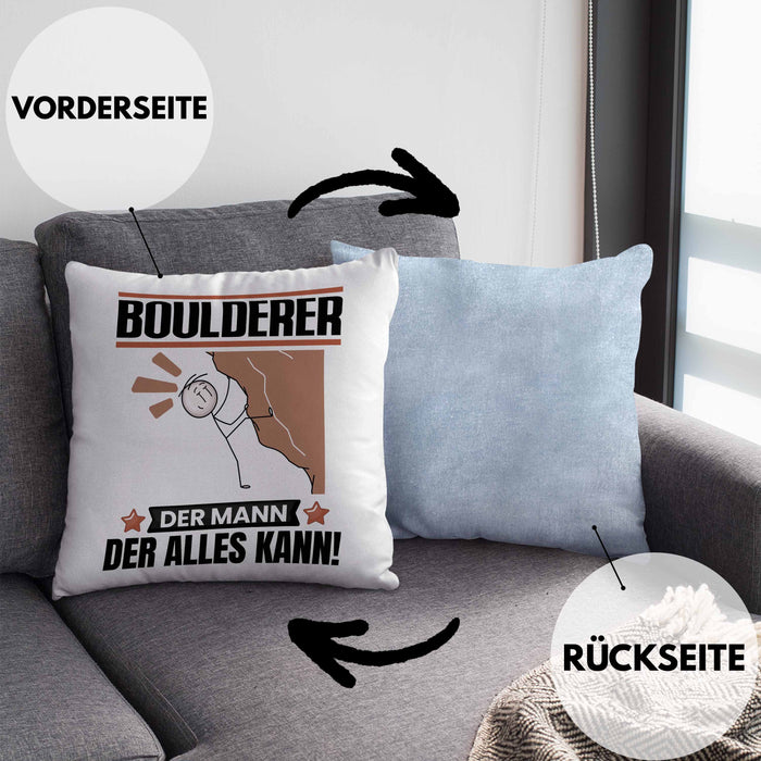 Boulderer Kissen mit Füllung 40x40 Geschenk für Boulderer Der Mann Der Alles Kann Geschenkidee zum Geburtstag (Grau) Blau Trendation