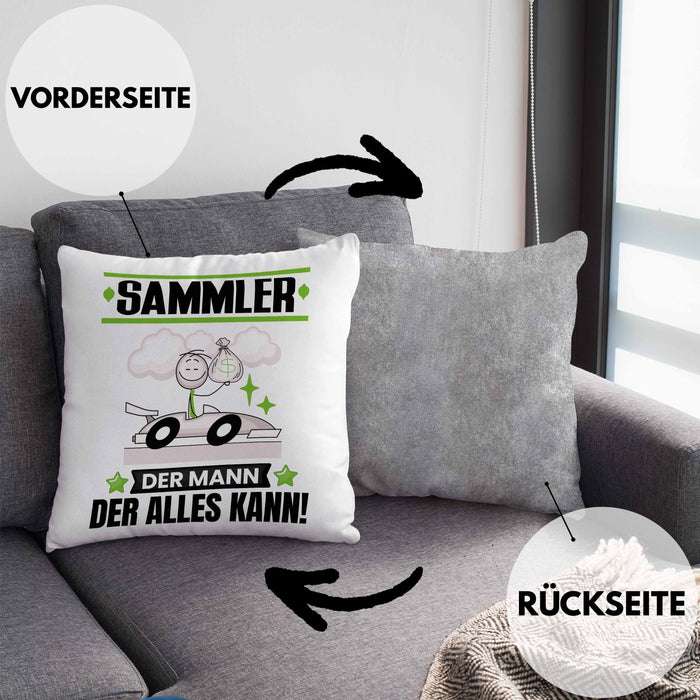 Sammler Kissen mit Füllung 40x40 Geschenk für Sammler Der Mann Der Alles Kann Geschenkidee zum Geburtstag (Grau) Grau Trendation