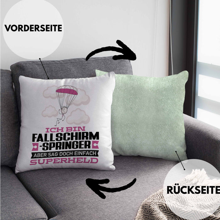 Fallschirmspringer Geschenk Kissen mit Füllung 40x40 Ich Bin Fallschirmspringer Aber Sag Doch Einfach Superheld Lustige Geschenkdiee für Fallschirmspringer (Grau) Grün Trendation