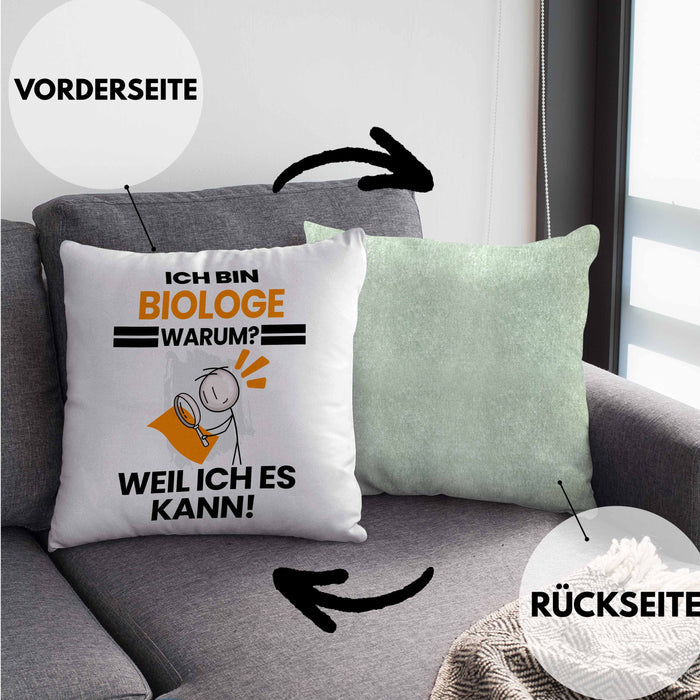 Biologe Geschenk Kissen mit Füllung 40x40 Lustiger Spruch Ich Bin Biologe Warum Weil Ich Es Kann Geschenkidee Bester Biologe Geburtstag (Grau) Grün Trendation