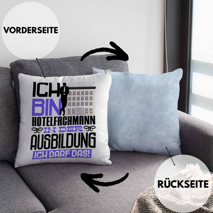 Hotelfachmann Ausbildung Kissen mit Füllung 40x40 Geschenk Ich Bin Hotelfachmann In Der Ausbildung Ich Darf Das Geschenkidee Spruch (Grau) Blau Trendation