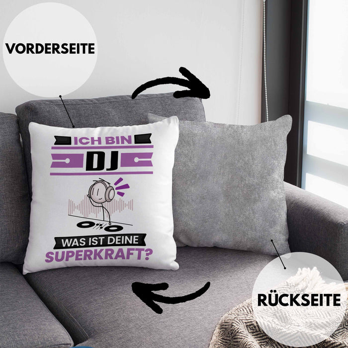 DJ Kissen mit Füllung 40x40 Geschenk für DJ Geburtstag Lustiger Spruch Was Ist Deine Superkraft (Grau) Grau Trendation