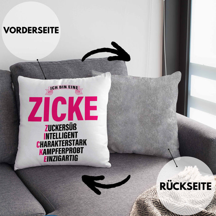 Zicke Kissen mit Füllung 40x40 Geschenk für Frauen Frau Lustig Pink (Grau) Grau Trendation