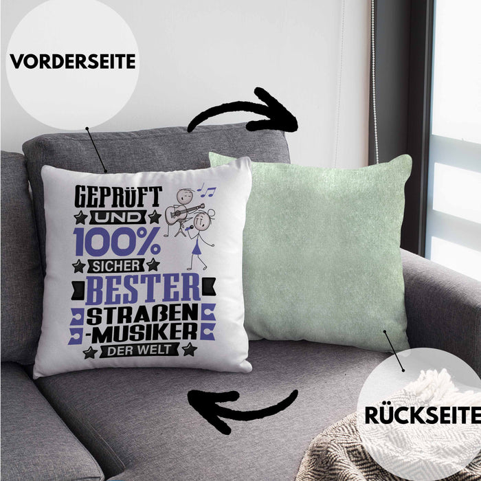 Straßenmusiker Geschenk Lustiger Spruch für Straßenmusiker Geschenkidee Bester Straßenmusiker Der WeltKissen mit Füllung 40x40 (Grau) Grün Trendation