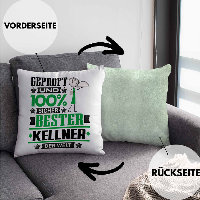 Kellner Geschenk Lustiger Spruch für Kellner Geschenkidee Bester Kellner Der WeltKissen mit Füllung 40x40 (Grau) Grün Trendation