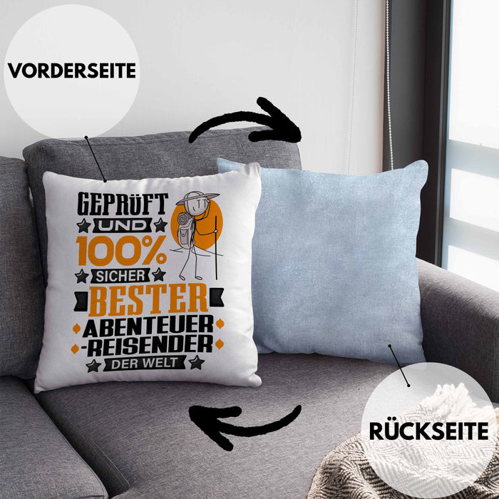 Abenteurreisender Geschenk Lustiger Spruch für Abenteurreisender Geschenkidee Bester Abenteurreisender Der WeltKissen mit Füllung 40x40 (Grau) Blau Trendation