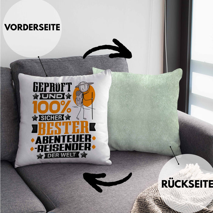 Abenteurreisender Geschenk Lustiger Spruch für Abenteurreisender Geschenkidee Bester Abenteurreisender Der WeltKissen mit Füllung 40x40 (Grau) Grün Trendation