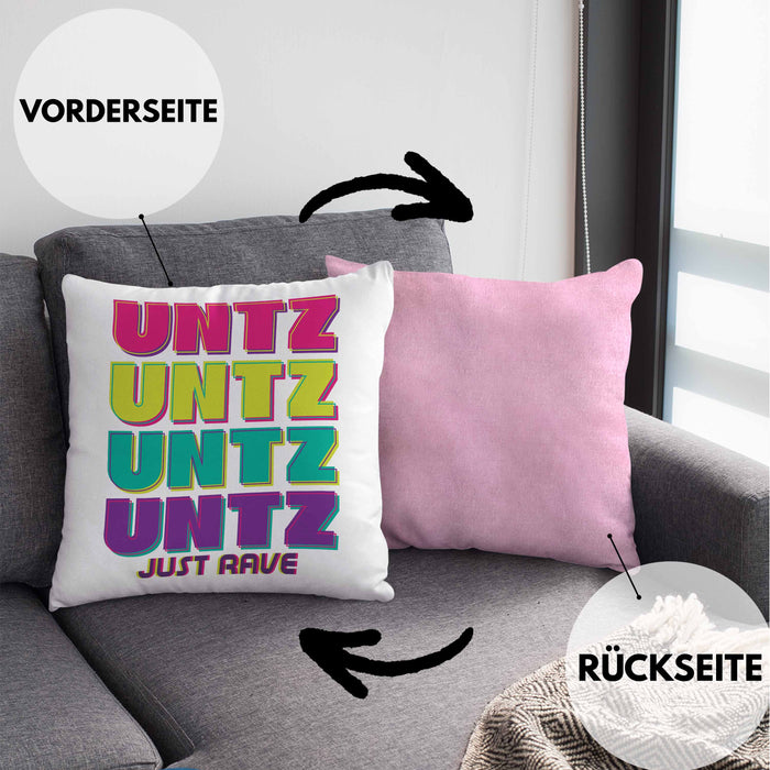 Untz Untz Untz Just Rave Kissen mit Füllung 40x40 Geschenk Techno Geschenkidee Raver Geburtstag (Grau) Rosa Trendation