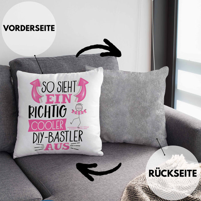 So Sieht Ein Richtig Cooler DIY-Bastler Aus Geschenk Kissen mit Füllung 40x40 Lustiger Spruch Geschenkidee (Grau) Grau Trendation
