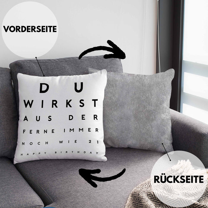 Happy Birthday Kissen mit Füllung 40x40 Du Wirst Aus Der Ferne Immer Noch Wie 21 Geburtstag Geschenkidee Männer Frauen Geschenk zum Geburtstag (Grau) Grau Trendation