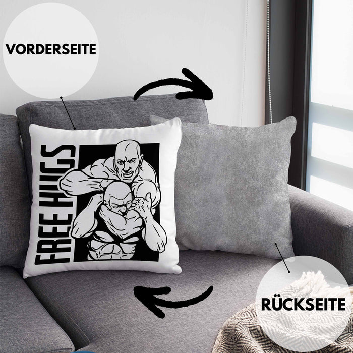 MMA-Kissen mit Füllung 40x40 Geschenk für MMA-Kämpfer Geschenkidee Free Hugs (Grau) Grau Trendation