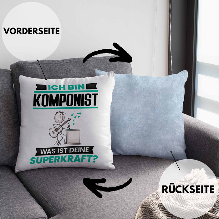 Komponist Kissen mit Füllung 40x40 Geschenk für Komponist Geburtstag Lustiger Spruch Was Ist Deine Superkraft (Grau) Blau Trendation