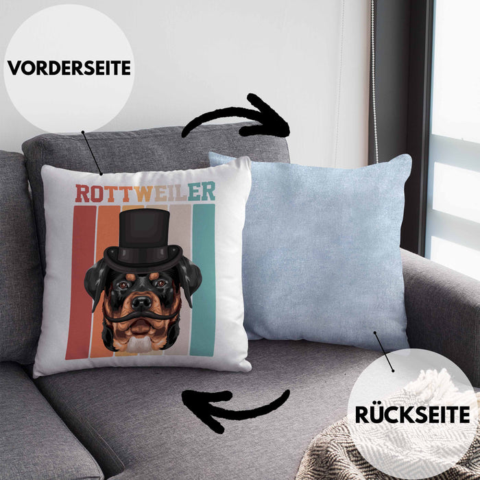Rottweiler Besitzer Kissen mit Füllung 40x40 Geschenk Lustiger Spruch Geschenkidee Retro Vinatge Rottweiler (Grau) Blau Trendation