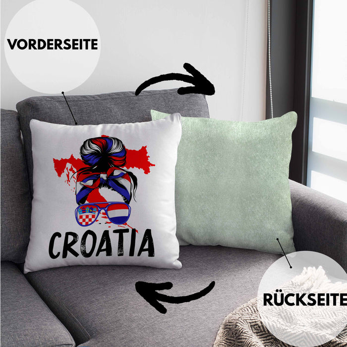 Croatia Kissen mit Füllung 40x40 Geschenk für Kroatische Frau Heimat Kroatien Geschenkidee (Grau) Grün Trendation
