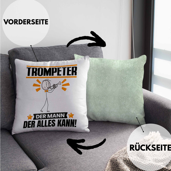 Trompeter Kissen mit Füllung 40x40 Geschenk für Trompeter Der Mann Der Alles Kann Geschenkidee zum Geburtstag (Grau) Grün Trendation