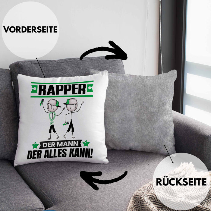 Rapper Kissen mit Füllung 40x40 Geschenk für Rapper Der Mann Der Alles Kann Geschenkidee zum Geburtstag (Grau) Grau Trendation