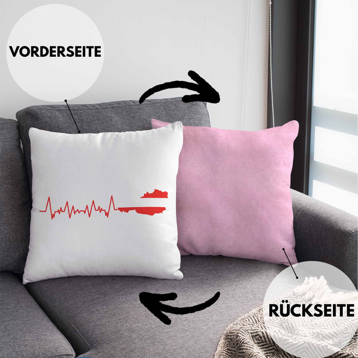 Austria Kissen mit Füllung 40x40 Geschenk Herzschlag Österreich Heimat Alpen EKG (Grau) Rosa Trendation
