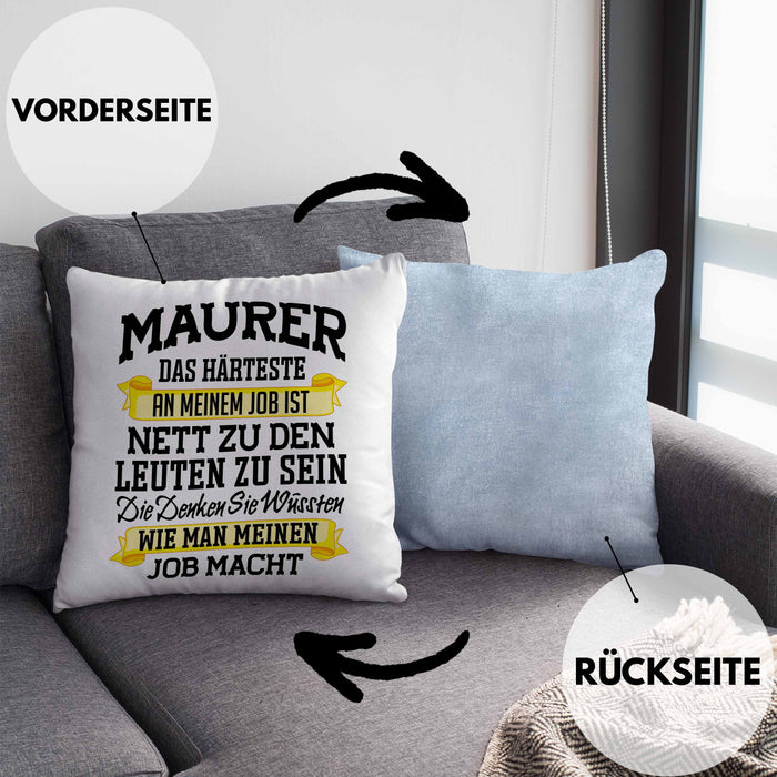 Maurer Kissen mit Füllung 40x40 Geschenk Mit Spruch Geschenkidee Lustig Männer Job Machen (Grau) Blau Trendation
