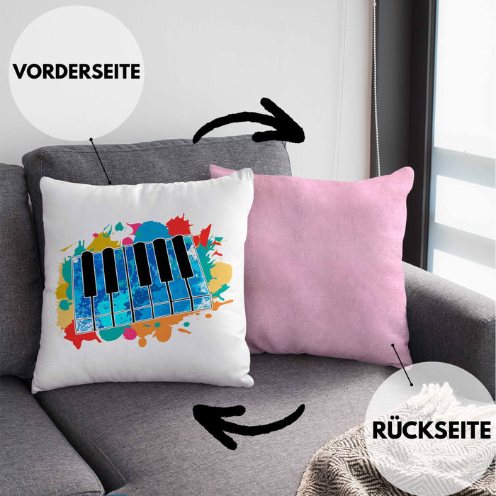 Keyboard Spieler Kissen mit Füllung 40x40 Geschenk für Keyboarder Musiker Band Geschenkidee Bunt (Grau) Rosa Trendation