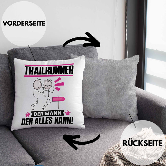 Trailrunner Kissen mit Füllung 40x40 Geschenk für Trailrunner Der Mann Der Alles Kann Geschenkidee zum Geburtstag (Grau) Grau Trendation