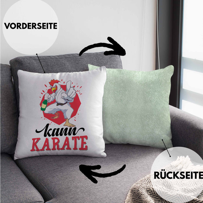 Huhn Kissen mit Füllung 40x40 Geschenk Huhn Kann Karate Geschenkidee Humor (Grau) Grün Trendation