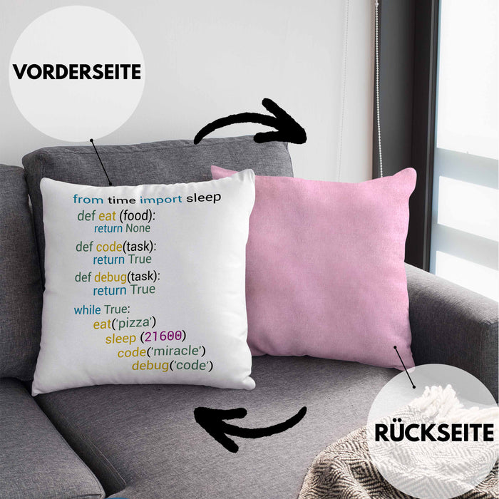 Coder Kissen mit Füllung 40x40 Geschenk für Programmierer Softwareentwickler Nerds Geschenkidee (Grau) Rosa Trendation