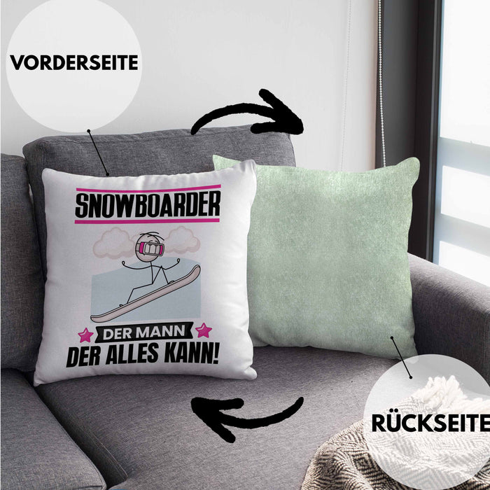 Snowboarder Kissen mit Füllung 40x40 Geschenk für Snowboarder Der Mann Der Alles Kann Geschenkidee zum Geburtstag (Grau) Grün Trendation