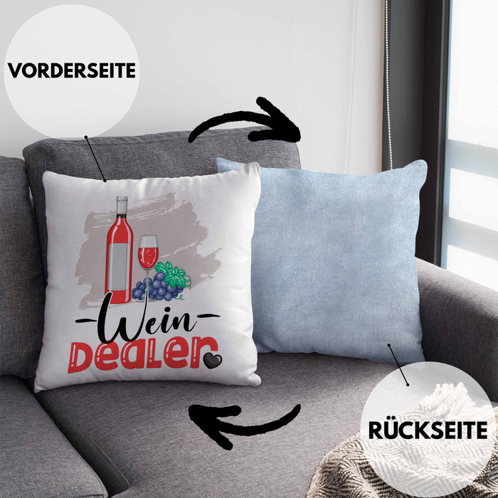 Wein Dealer Kissen mit Füllung 40x40 Geschenk für Weinverkäufer Geburtstag Spruch Geschenkidee Bester Weinverkäufer Weinhändler (Grau) Blau Trendation
