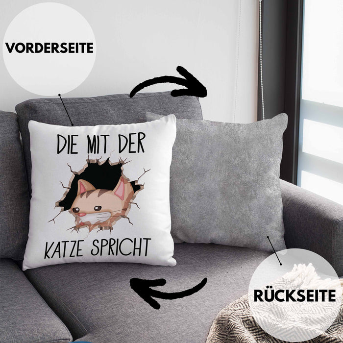Katzen-Besitzerin Kissen mit Füllung 40x40 Geschenk Die Mit Der Katze Spricht Geburtstag (Grau) Grau Trendation
